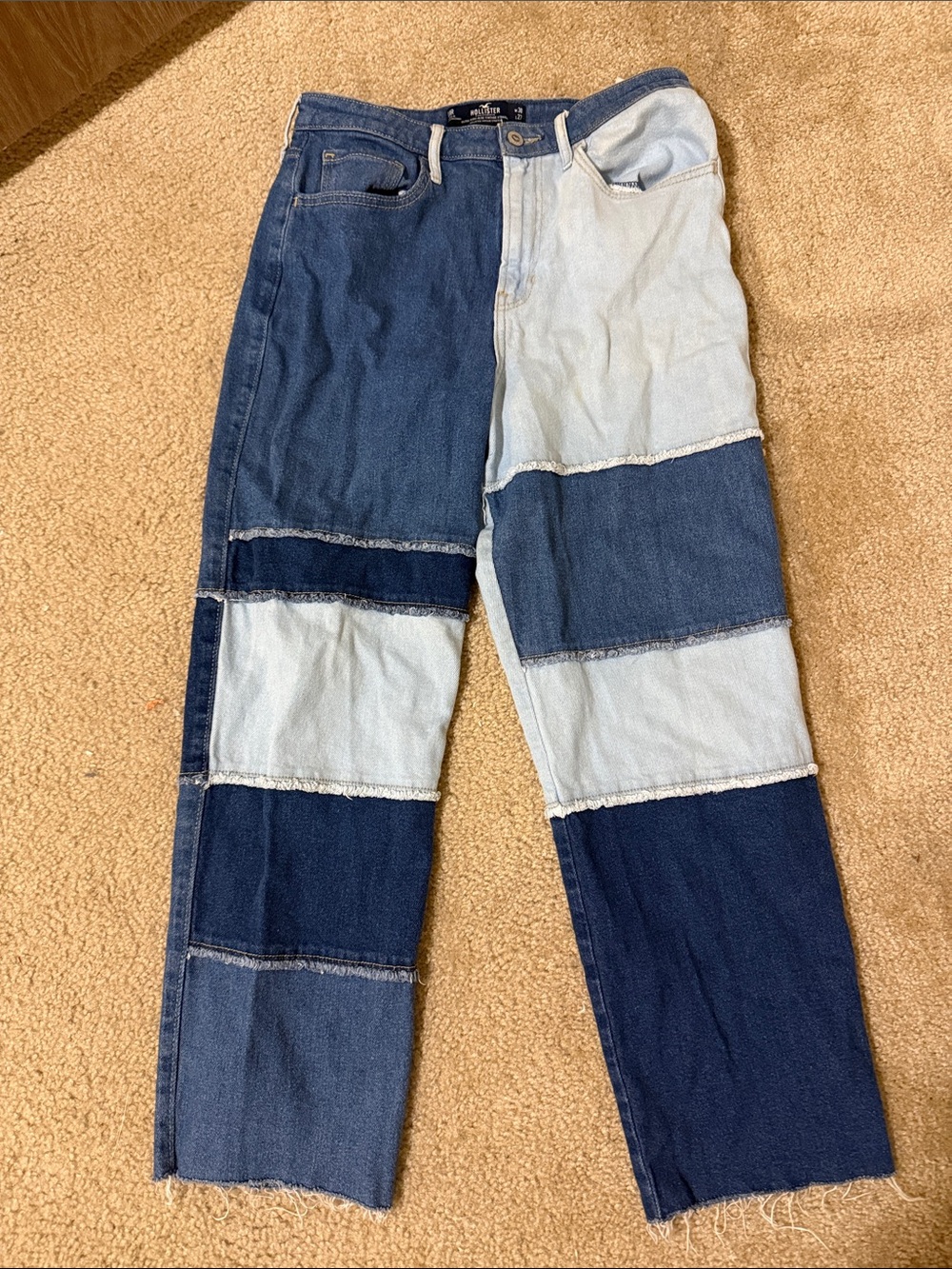 Women’s Patchwork Two-Tone Denim Jeans - Blue